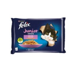 Мокра храна за подрастващи котки - Felix Fantastic Junior с пиле и сьомга грил в желе - Мултиопаковка 4 x 85 гр от зоомагазин Daneni