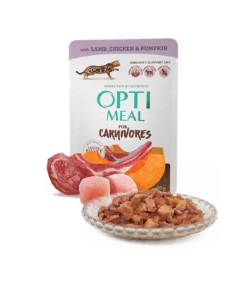 Opti Meal Super Premium Adult Cat Pouch Grain Free - Пауч за израснали котки с агнешко и пилешко филе с тиква 85 гр