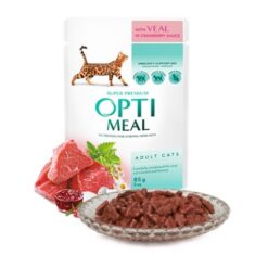 OptiMeal Super Premium Pouch Adult Cat - Котешки пауч с телешко в сос от боровинки 85 гр