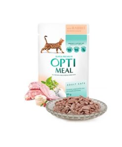 Opti Meal Super Premium Cat Food Pouch - Пауч за израснали котки - Заешко в бял сос 85 гр