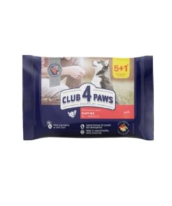 Храна за кучета Club 4 Paws Premium Dog Puppies All Breeds - Пуйка в грейви сос 5+1 - 0.480 гр | Зоомагазин "Daneni"