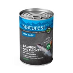 Консерва за кучета с косопад, кожни алергии и бременни - Naturest Super Premium Dog Skin Care, Сьомга и пилешко с овесени люспи