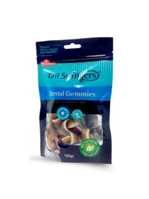 Денталните гумени награди за кучета Tail Swingers Dental Gummies с  аромат на телешко за здрави зъби.