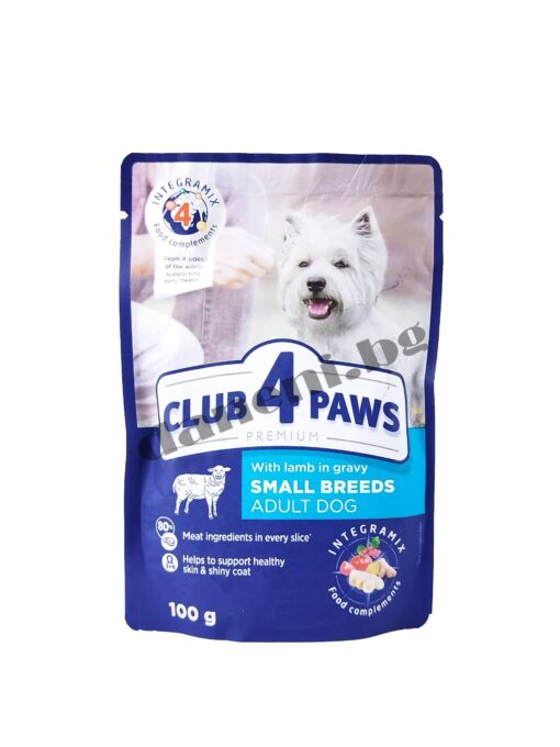 Храна за кучета - Club 4 Paws - Premium Adult Dog Mini - Пауч за куче - Агнешко в желе 100 гр - Зоомагазин "Daneni"