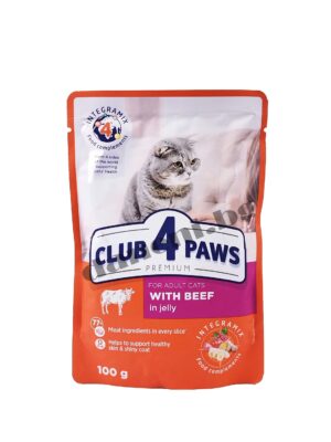 Мека храна за котки Club 4 Paws Premium Cat Adult Pouch - Говеждо в желе | Зоомагазин "Daneni"