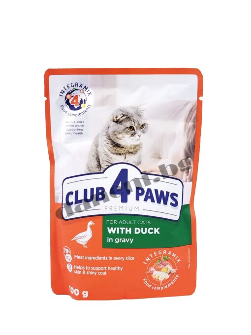 Мокра храна за котки Club 4 Paws Premium Cat Adult Pouch - Патица в грейви сос | Зоомагазин "Daneni"