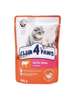Club 4 Paws Premium Pouch Adult Cat - Пауч за възрастни котки - Сочно телешко в сос 100 гр | Зоомагазин "Daneni"