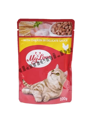 Вкусен пауч за израстнали котки My Love Adult Cat Pouch с пилешко месо в деликатен сос от зоомагазин Daneni