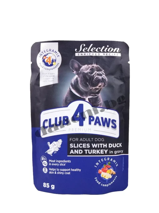 Пауч за кучета Club 4 Paws Premium Adult Dog Selection Патица и пуйка в сос | Онлайн Зоомагазин "Daneni"