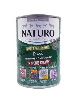 Naturo Dog Natural Duck in Herb Gravy - Кучешка консервирана храна - Патица в зеленчуков сос, 390 гр