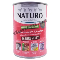 Naturo Dog Natural Salmon with Chicken in a Herb Jelly - Консерва за кучета - Сьомга и пиле в билково желе, 390 гр.