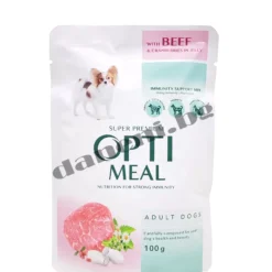 Opti Meal Super Premium Adult Dog Pouch - Пауч за възрастни кучета от всички породи - Говеждо с червени боровинки в желе 100 гр