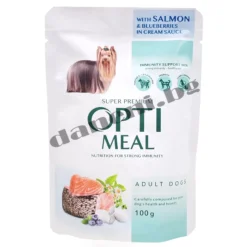 Opti Meal Super Premium Adult Dog Pouch - Пауч за кучета на възраст над 12 месеца - Сьомга и боровинки в сметанов сос 100 гр