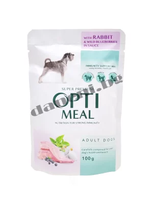 Opti Meal Super Premium Adult Dog Pouch - Пауч за кучета над 12 месеца от всички породи - Заешко и диви боровинки в сос 100 гр