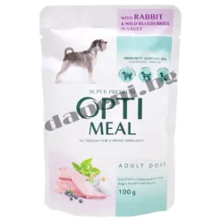 Opti Meal Super Premium Adult Dog Pouch - Пауч за кучета над 12 месеца от всички породи - Заешко и диви боровинки в сос 100 гр