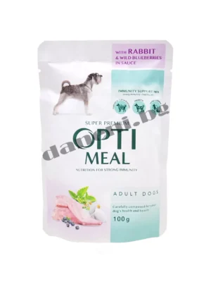 Opti Meal Super Premium Adult Dog Pouch - Пауч за кучета над 12 месеца от всички породи - Заешко и диви боровинки в сос 100 гр
