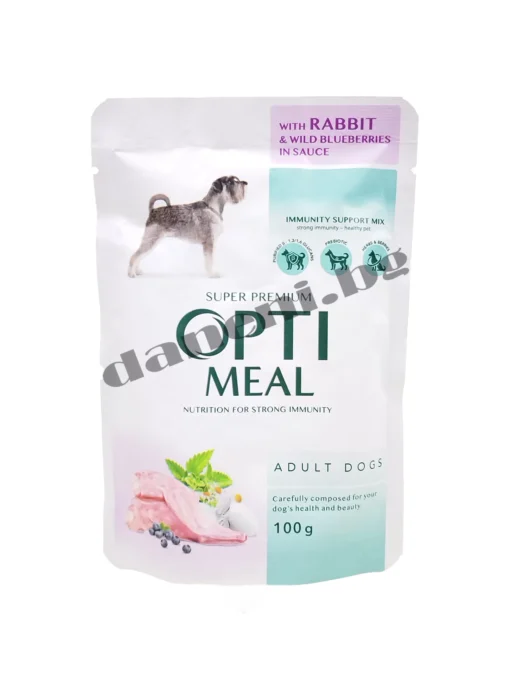 Opti Meal Super Premium Adult Dog Pouch - Пауч за кучета над 12 месеца от всички породи - Заешко и диви боровинки в сос 100 гр