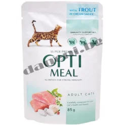 Opti Meal Super Premium Adult Cat Pouch - Мокра храна за котки - Пъстърва с крем сос 85 гр | Зоомагазин "Daneni"