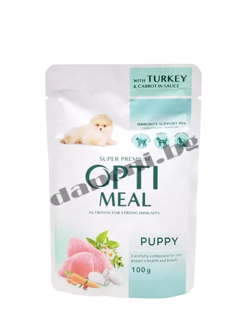 Opti Meal Super Premium Puppy Dog Pouch - Пауч за малки кучета - Пуйка в сос от моркови 100 гр