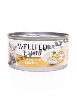 Най-добрата мека храна за мъркащи любимци Wellfed Filleto Pure Chicken Ultra Premium Adult Cat с пилешко филе от зоомагазин Daneni