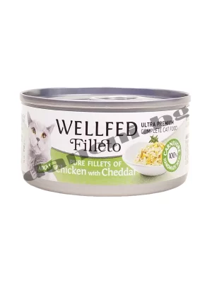 Зоомагазин, Консерва за котки Wellfed Filleto Ultra Premium Adult Cat Pure Chicken and Cheddar, Пилешко филе и сирене чедър, 70 гр.