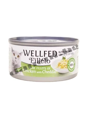 Зоомагазин, Консерва за котки Wellfed Filleto Ultra Premium Adult Cat Pure Chicken and Cheddar, Пилешко филе и сирене чедър, 70 гр.