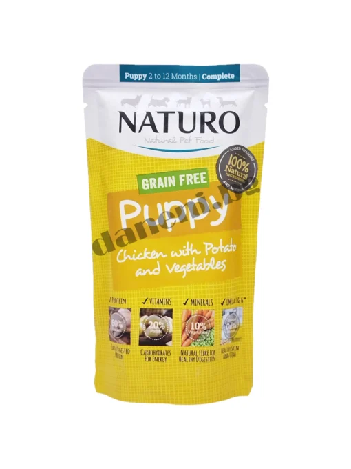 зоомагазин, Пауч за малки кучета Naturo Dog Natural Grain Free Puppy Chicken with Potato and Vegetables, Пиле с картофи и зеленчуци, 150 гр.