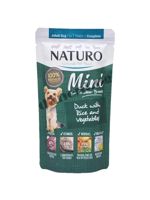 Naturo Dog Natural Mini Duck with Rice and Vegetables - Пауч за кучета - Патица с ориз и зеленчуци, 150 гр
