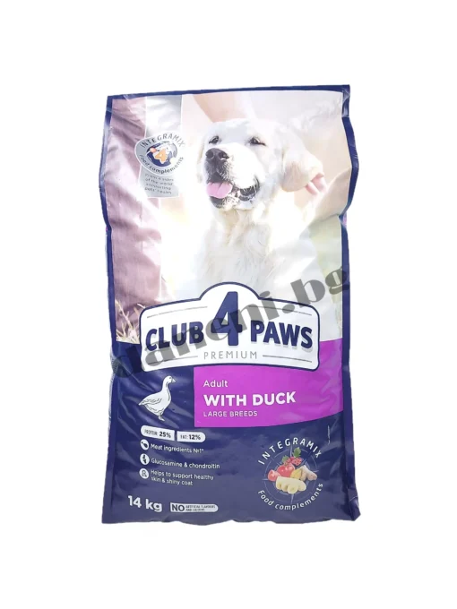 Суха храна за кучета Club 4 Paws Premium Adult Dog Large Breeds, Патица, 14 кг | Зоомагазин Данени