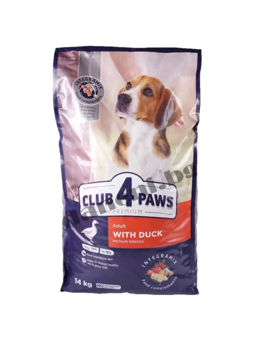 Club 4 Paws Premium Adult Dog Medium Breeds - Суха храна за кучета средни породи - Патица 14 кг | Зоомагазин "Daneni"