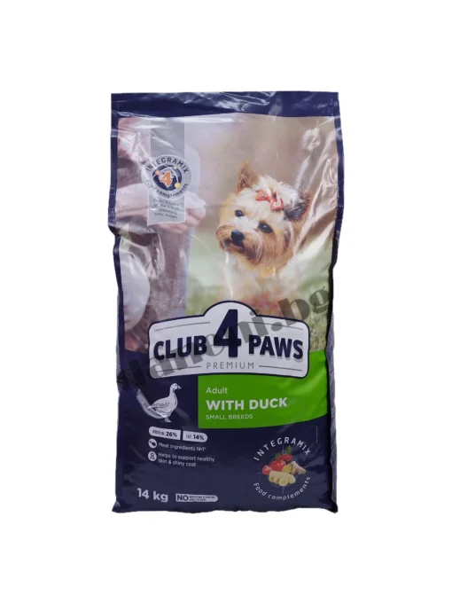 Club 4 Paws Premium Adult Dog Mini Breeds - Суха храна за дребни породи кучета - Патица 14 кг | Зоомагазин "Daneni"