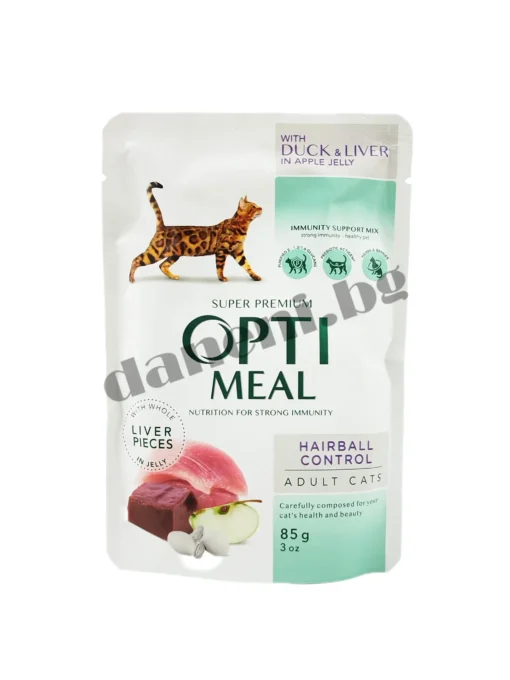 Пауч за котки Opti Meal без зърнени култури, срещу космените топки - Hairball Control.
