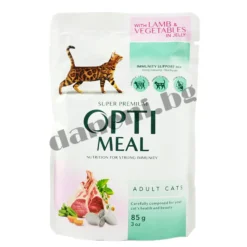 OptiMeal - Пауч за възрастни котки с агнешко и зеленчуци в желе 85 гр | Зоомагазин "Daneni"