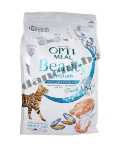 OptiMeal Beauty Podium Shiny Coat & Dental Care - Суха храна за възрастни котки - Морски протеини 4 кг | Зоомагазин "Daneni"