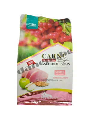 Опаковка на CARNI LIFE CRANBERRY ANCESTRAL GRAIN & APPLE ADULT LIGHT - диетична храна за кастрирани кучета, подпомагаща контрола на теглото и грижеща се за здравето на пикочните пътища. От зоомагазин Daneni