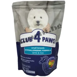 Хипоалергенна храна за кучета, от малки породи - Club 4 Paws Hypoallergenic, агнешко и ориз. Най-добрата, пълноценна храна за страдащи от алергии кучета от зоомагазин daneni