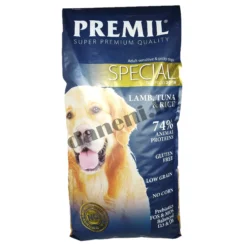 Храна за кучета при алергии, супер премиум клас беззърнена Премил с агнешко, ориз и риба тон от зоомагазин daneni