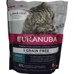 Eukanuba Grain Free - Хубава храна за котки със чувствителен стомах, беззърнена за израснала котка от зоомагазин daneni.bg