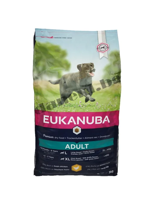 Еукануба храна за кучета от едри породи на възраст над 18 месеца, Eukanuba Large Breed Chicken 15+3 kg с пилешко месо от зоомагазин daneni
