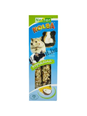 Nestor Kolba Tropokalna здравословни лакомства за гризачи, морски свинчета, джербили, мишки и зайци. С кокос, банани и други естествени съставки. Поддържа зъбите здрави и забавлява вашия домашен любимец.