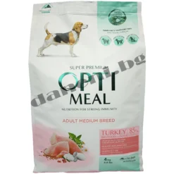 Най-добрата супер премиум храна за израснали кучета от средни породи Optimeal medium turkey, с пуешко месо от зоомагазин daneni