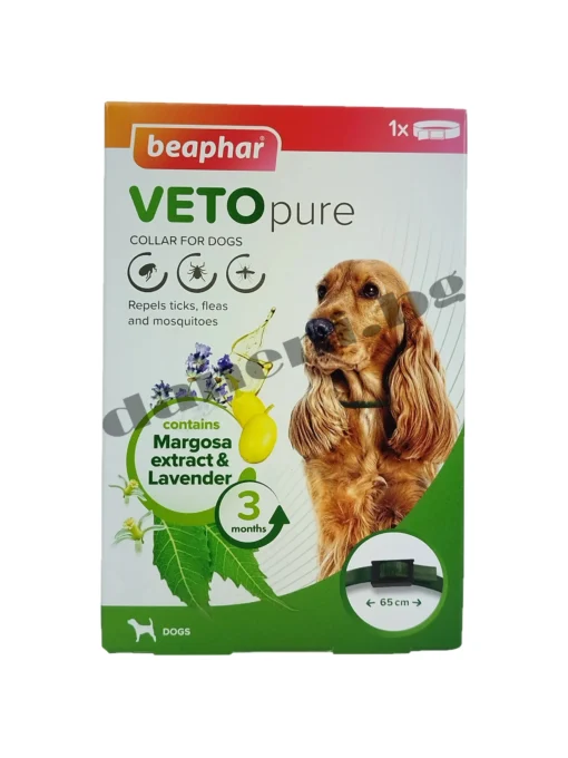 Противопаразитна каишка за куче 65 см, Veto Pure Bio Collar с 100% натурални съставки. Предпазва от кърлежи, бълхи и комари