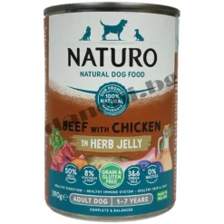 Naturo Dog Natural Beef with Chicken in a Herb Jelly - Консерва за кучета Натуро - Говеждо и пилешко в билково желе, 390 гр