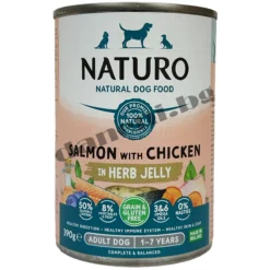 Naturo Dog Natural Salmon with Chicken in a Herb Jelly - Консерва за кучета - Сьомга и пиле в билково желе, 390 гр