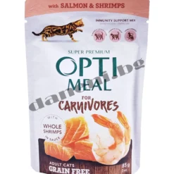 Изображение на Opti Meal Carnivores Salmon & Shrimp Grain Free Adult Cat - Супер премиум пауч за котки с вкус на сьомга и скариди 85 гр от зоомагазин daneni