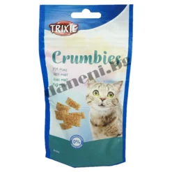 Снимка на щастлива котка и вкусни лакомства Trixie Crumbies Malt с малц. Идеална награда за вашата котка!