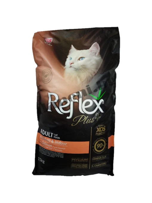 Reflex Plus Hairball & Indoor Adult Cat Food with Salmon –  супер премиум храна за котки 15 кг