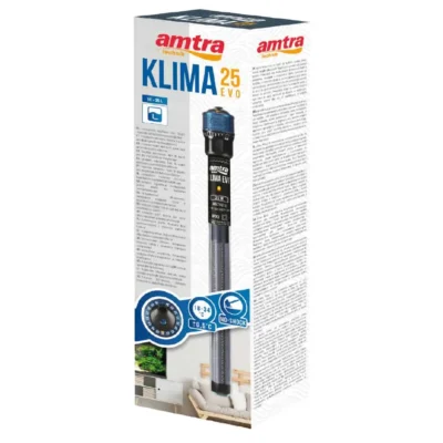 Нагревател за аквариум с терморегулатор - Amtra Klima Evo 75W, подходящ за аквариуми от 50 до 80 литра, за сладководни и соленоводни риби.