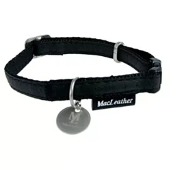Елегантен черен кожен нашийник Zolux Mac Leather за куче, ширина 20 мм.