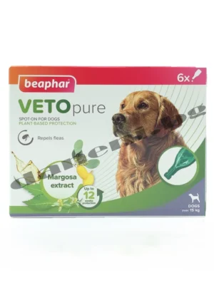 Опаковка на противопаразитни пипети Beaphar Veto bio Spot On за средни и големи породи кучета, 6 броя.